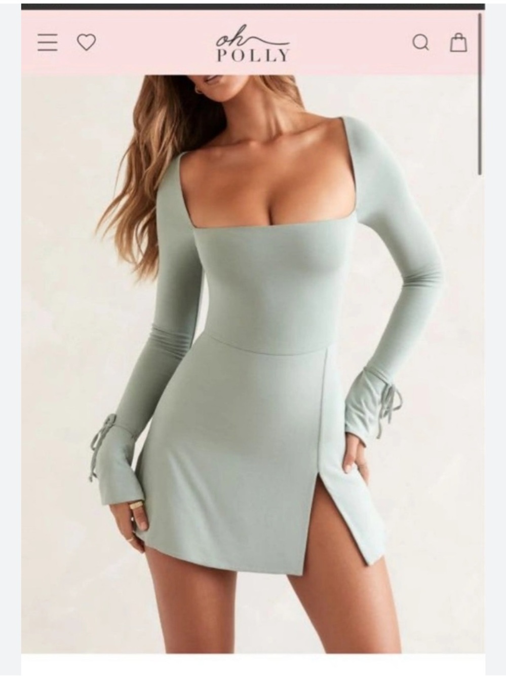 NEW Oh Polly Sage Green Long Sleeve Square Neck Dress